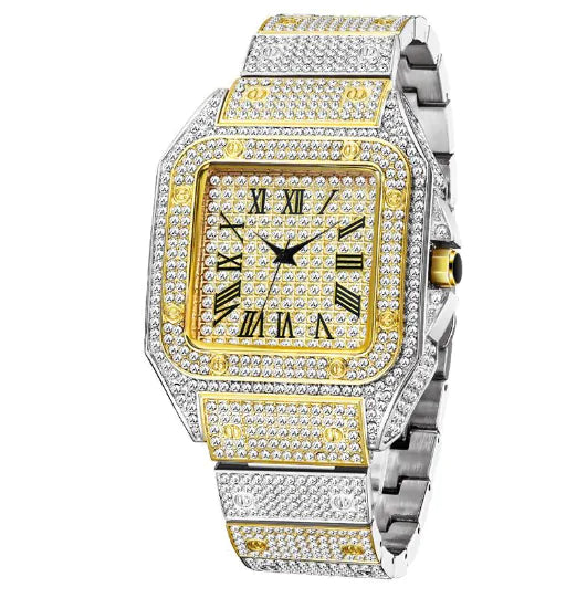 MISSFOX Ice Out Square Watch For Men