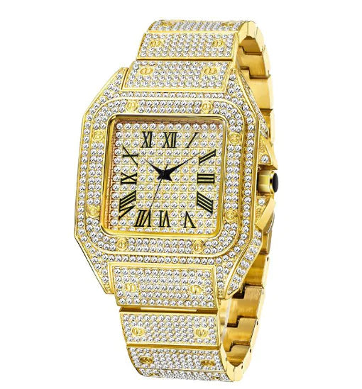 MISSFOX Ice Out Square Watch For Men