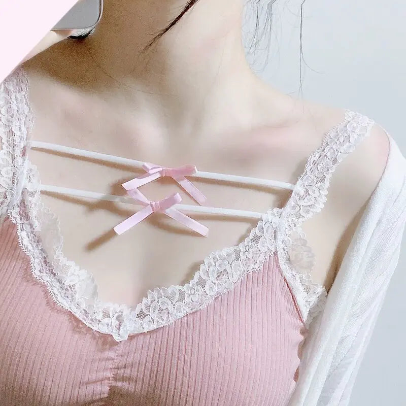 Lace Trim Pink Crop Top